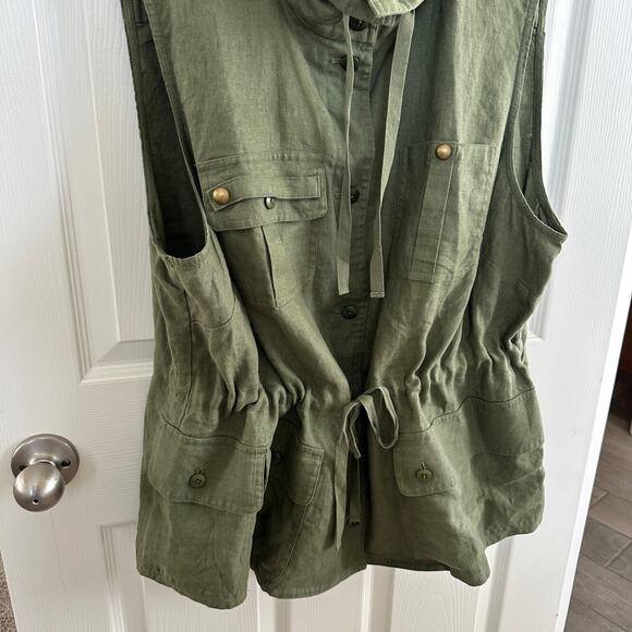 lauren ralph lauren linen safari vest 2x olive green cargo utility drawstring - Picture 2 of 14